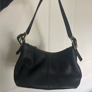 Vintage Black Leather Coach Shoulder Bag